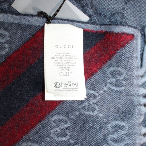 NWT GUCCI New Nikky Wool GG Monogram Web Stripe Scarf Tassel Gray Unisex - Picture 4 of 6